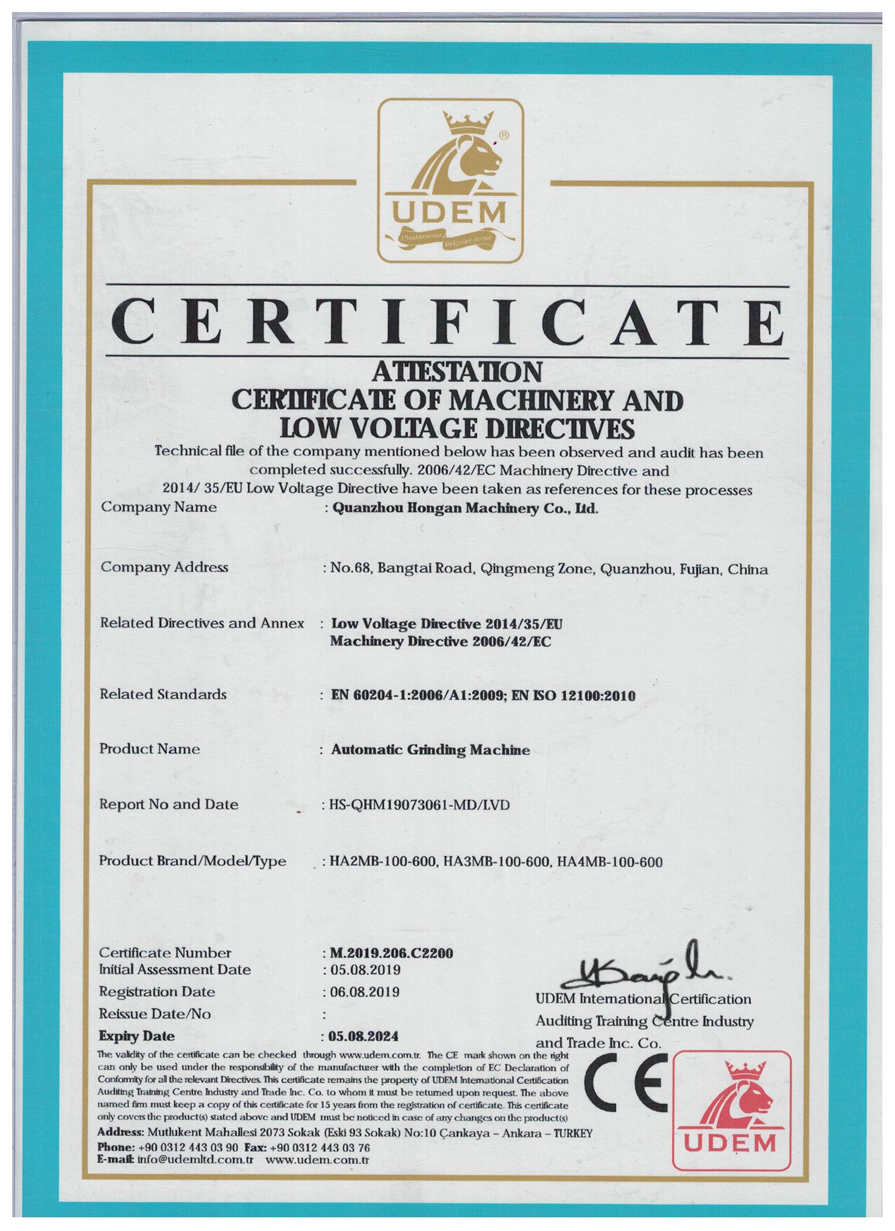 Shunhao Grinding Machine CE Certificate